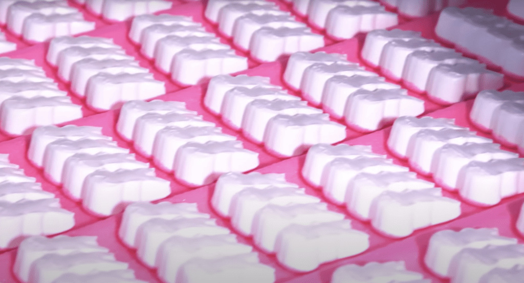 White Peep candy before being coated with color.